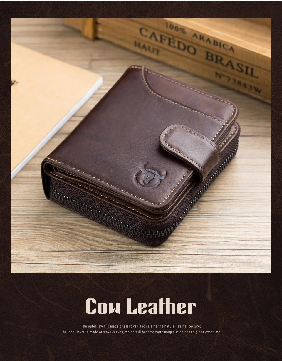 BULLCAPTAIN Business Men's Wallet Genuine Leather Wallet Multi-Function Business Card Holder Small Card Box Leather Purse Man