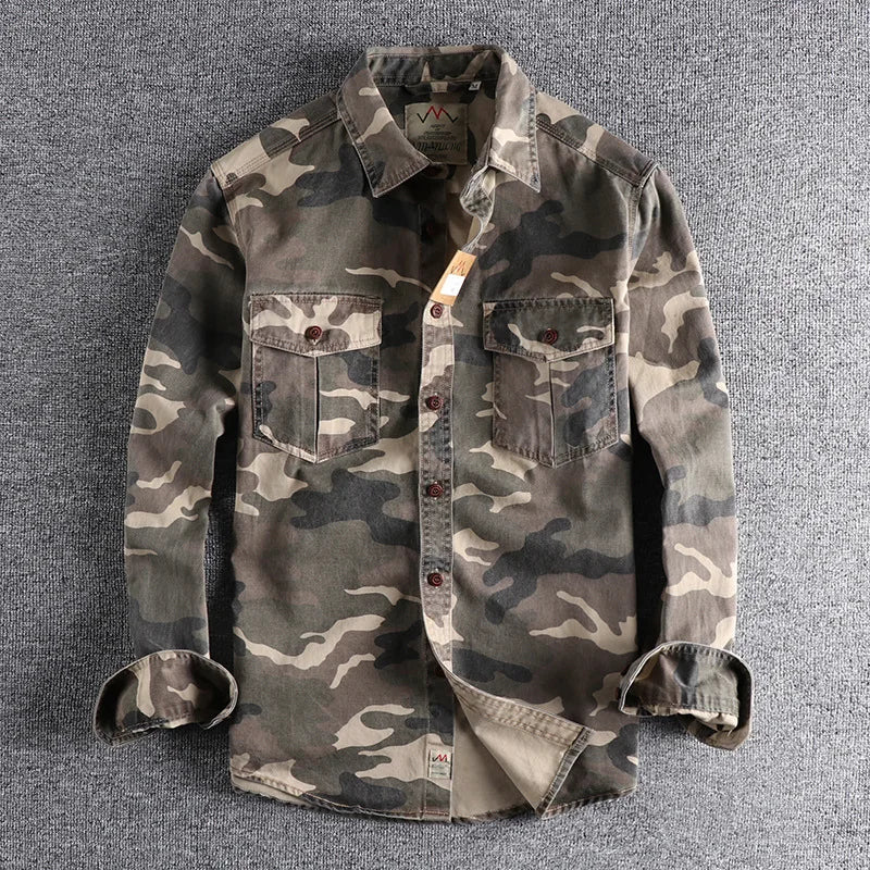 Male Single Breasted Shirts Turn Down Collar Long Sleeve Cardigan Men Shirt Loose Button Safari Style Slight Strech Print