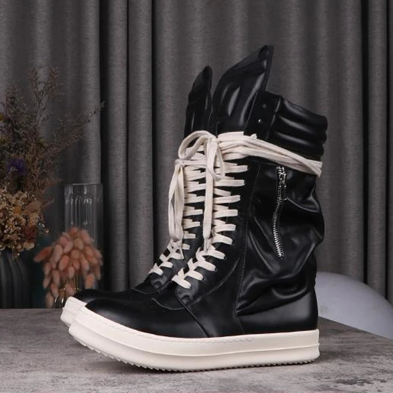 Women's Boots Leather Shoes for Man Motorcycle Boots High-tops Men's Casual Shoes Fashion Black Women's Sneakers