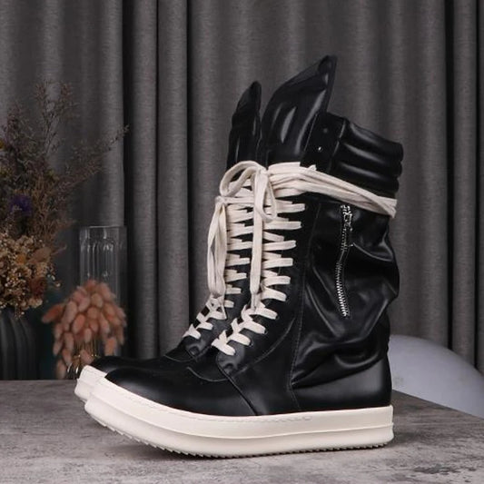 Women's Boots Leather Shoes for Man Motorcycle Boots High-tops Men's Casual Shoes Fashion Black Women's Sneakers