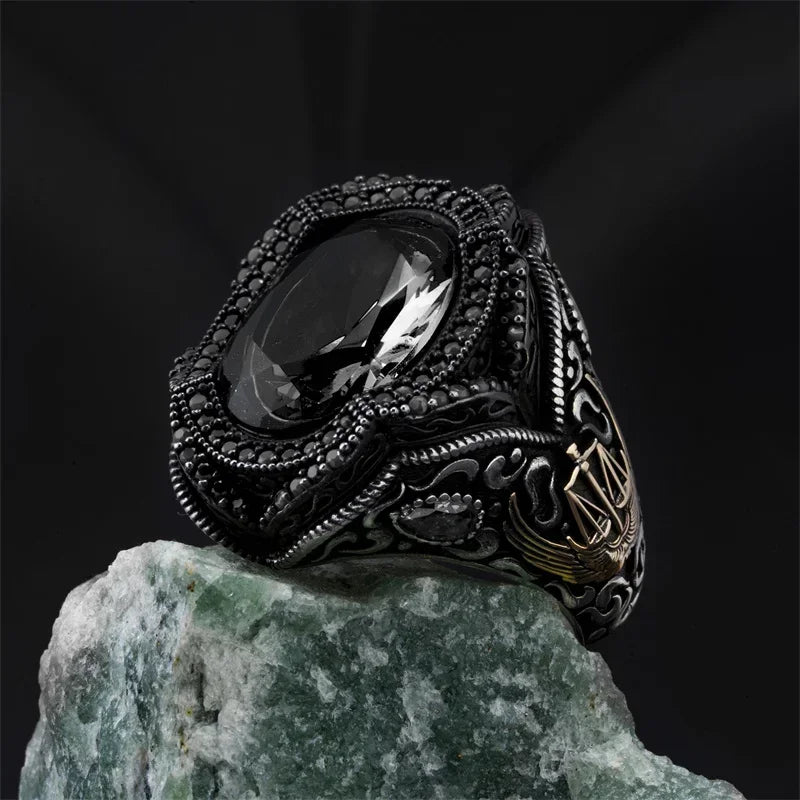 New Copper Material Open Adjustable Ring Amber Gemstone Personality High Jewelry Fashion Luxury Business Men's High-end Ring