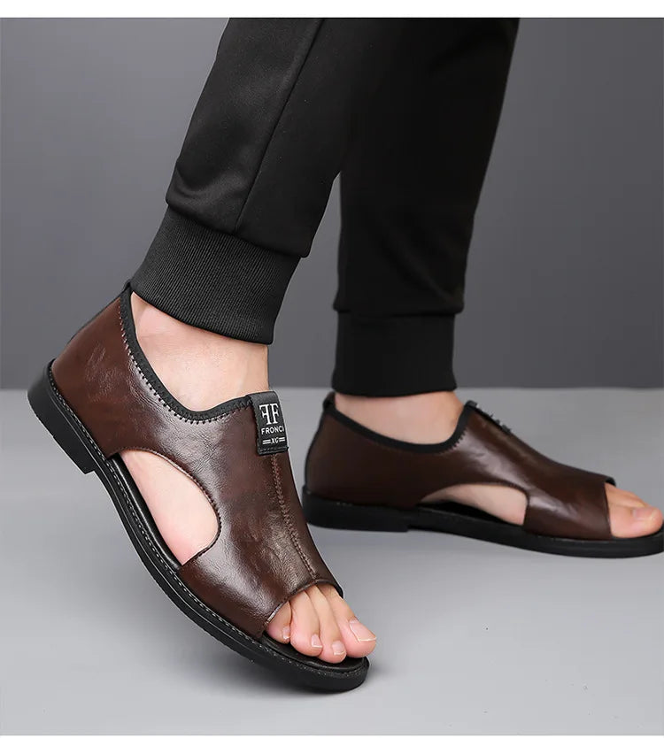 2025 Roman Sandals Summer new Men's Shoes Casual anti-skid driving leather shoes Breathable trendy soft soled Male sandals Homme