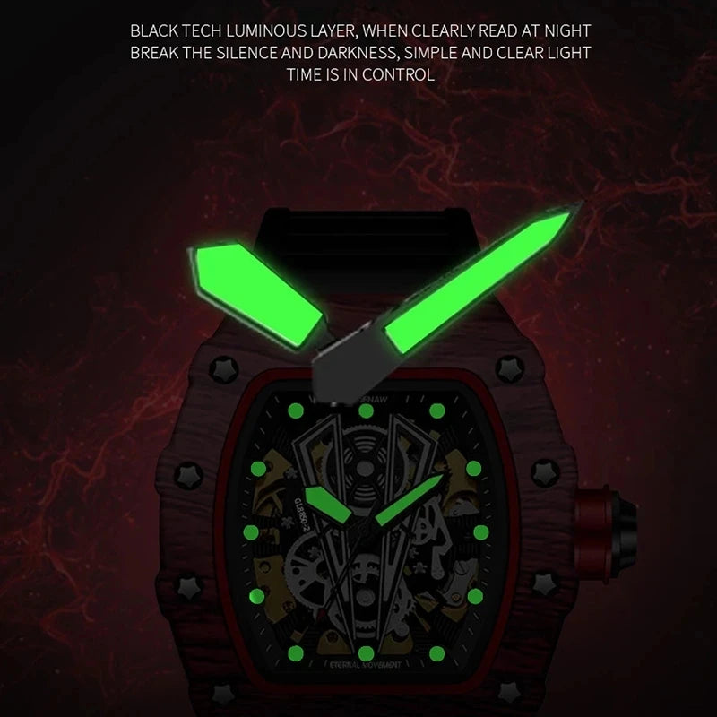GLENAW Brand Automatic Mechanical Watch Men Casual Sport Rubber Strap Wristwatch Luminous Waterproof Mechanical Watches Relogio