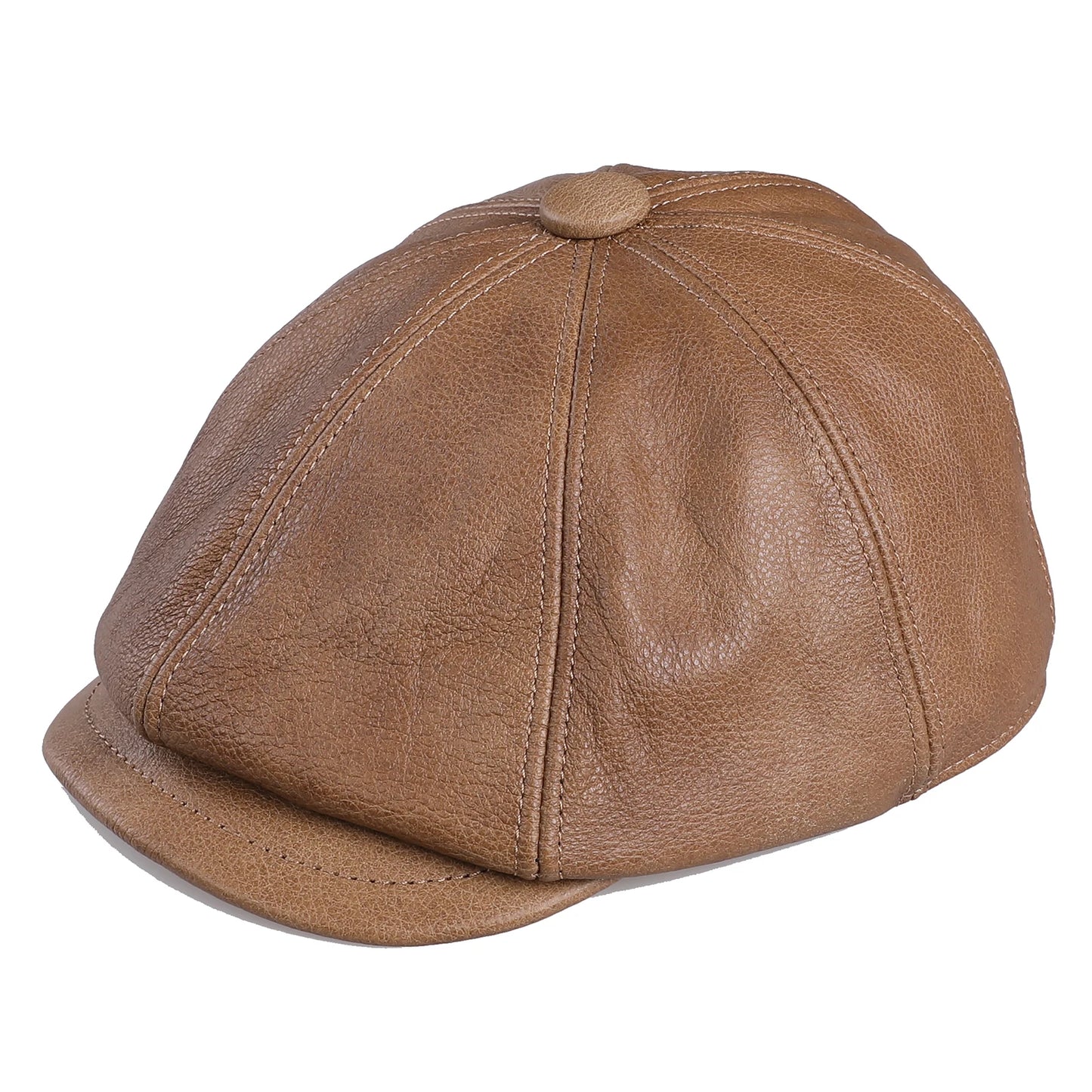 BOONJOVIA Men's Newsboy Flat Cap 100% Genuine Cowhide Leather Gatsby Ivy Golf Cabbie Driving Hat 8 Panels Classic Design