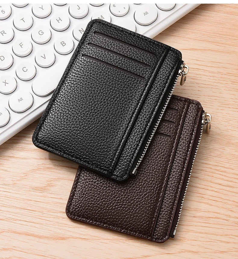 Slim Leather Wallet for Men Multi Slot Card Holder with Coin Pocket Black Brown Business Purse
