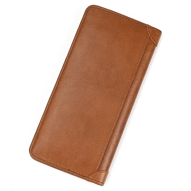 Casual Long Wallet Men Mobile Phone Male Long Purse Bifold Card Wallet Natural Cow Skin Leather Purse Men Business  Card Holder