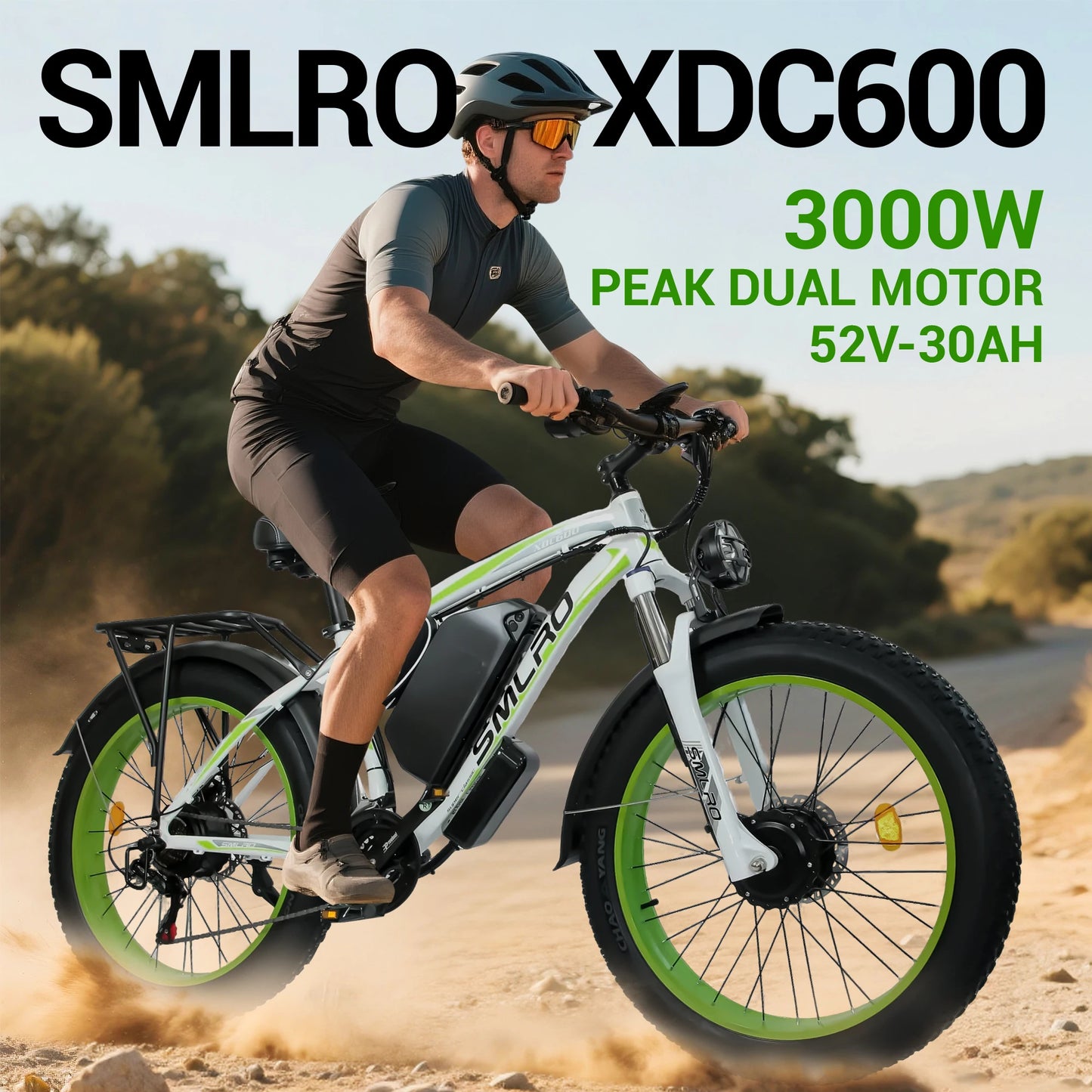 SMLRO XDC600 Adult Off-Road Ebike 3000W 52V 30Ah Hydraulic Disc Brakes Electric Bicycle 26*4.0" Fat Tire Mountain Electric Bike