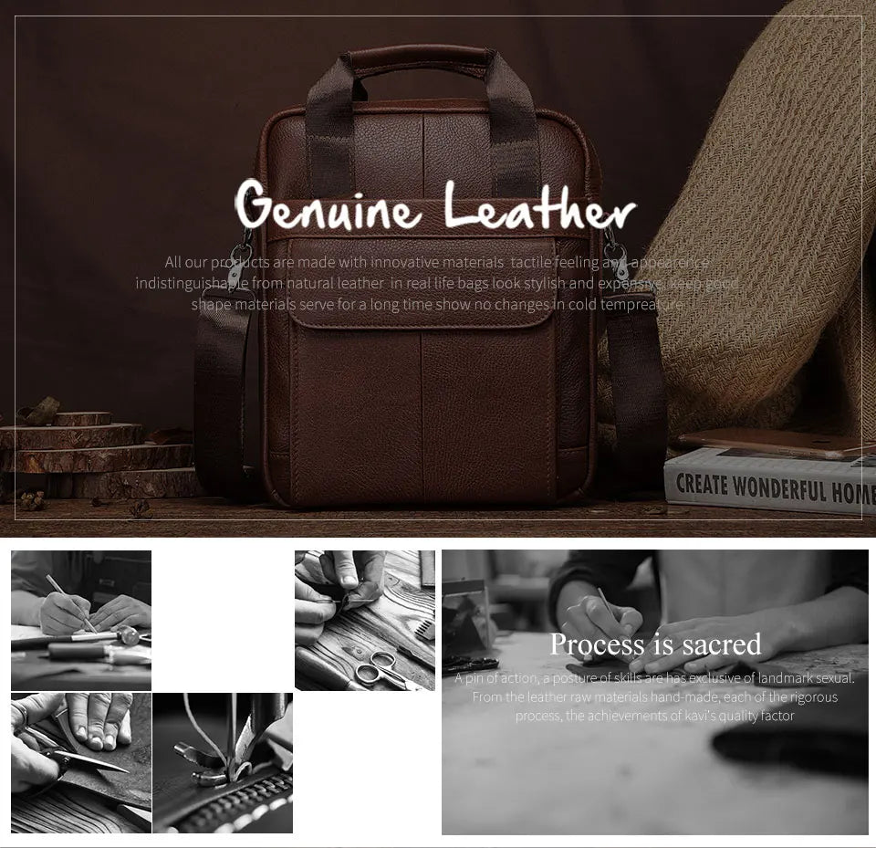 Durable Genuine Leather Bags for Men High Quality Business Crossbody Sling Bag for Work Outdoor Travel Male Messenger Packs