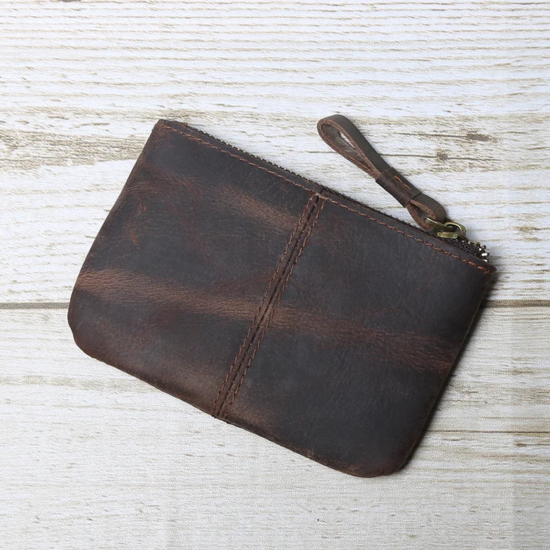 Hand-Made Leather Mini Wallet Man Retro First-Layer Cow Pickup Bag Change Purse Crazy Horse Leather Simple Driver's License Bag