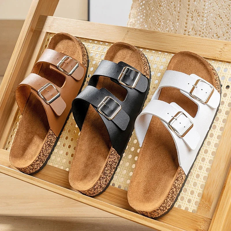Fashion Classic Unisex Slippers For Men Comfortable Summer Cork Shoes For Men Outdoor Sandals Microfiber