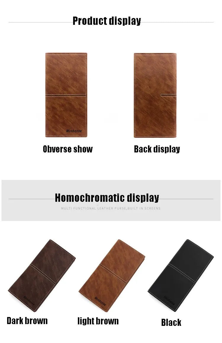 Men's Leather Wallet ID Card Holder Purse Checkbook Long Clutch Bifold Business Money Bag Man Wallets Cartera Hombre Carteras