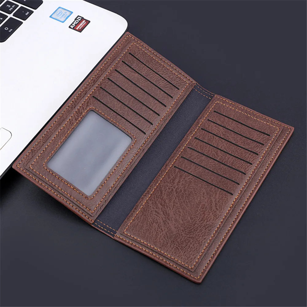 Fashion Men Wallets Long Pu Leather Vintage Thin Zipper Purse Man Credit Card Holder Brand High Quality Male Wallet Money Purses
