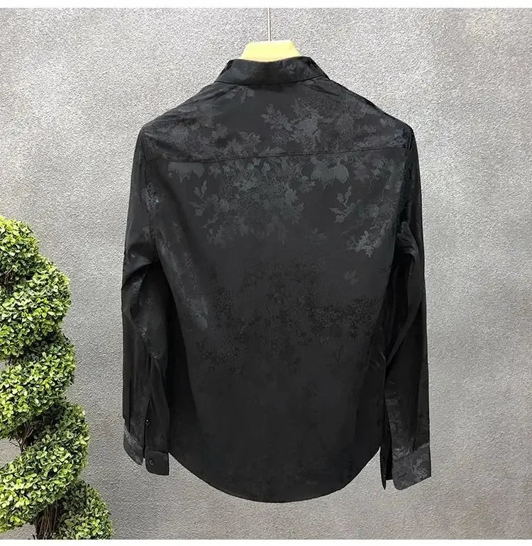 Men's High-end Shirt Spring and Autumn Summer Long-sleeved Handsome Dark Pattern Shirt Slim and Trendy Brand Versatile Top