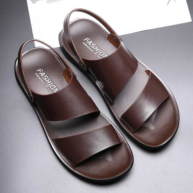 Summer Dress Men Sandals Leather New 2025 Fashion Vintage Men Shoes High Quality Soft Comfort Casual Flats Beach Male Slippers
