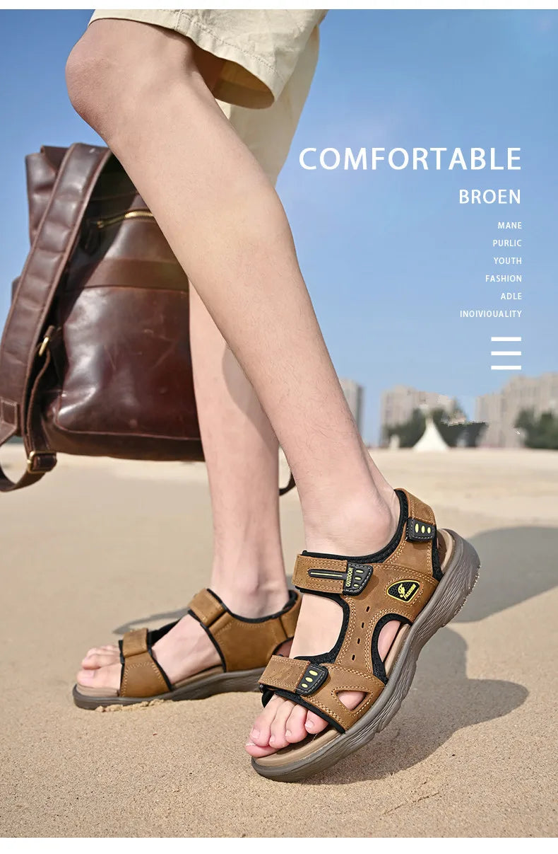 New Summer Men Genuine Leather Sandals Classic Casual Shoes Men Outdoor Beach Sandals Roman Summer Men's Water Shoes Size 38-46