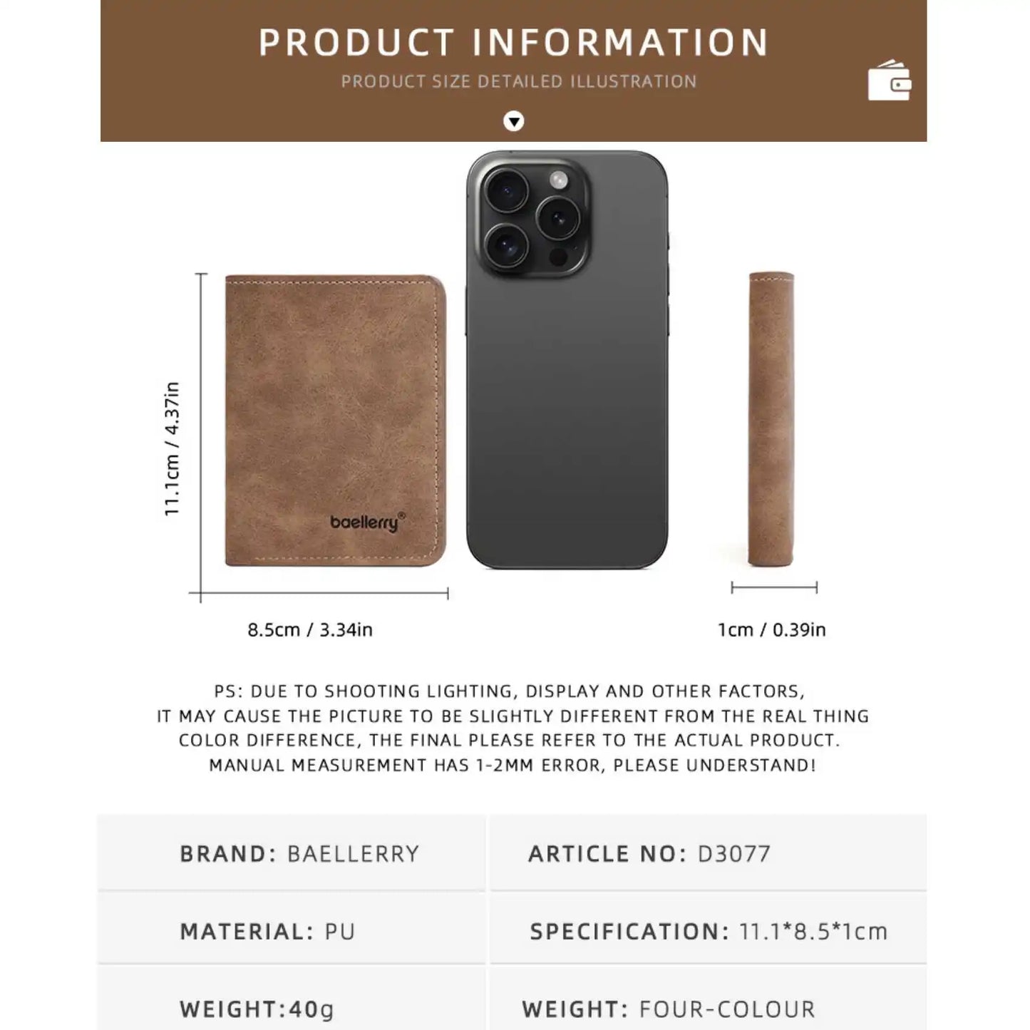 Men's Wallet Slim Sanded Leather Multi Card Holder Minimalist Casual Business Wallet for Men Compact Multi Function Short Wallet