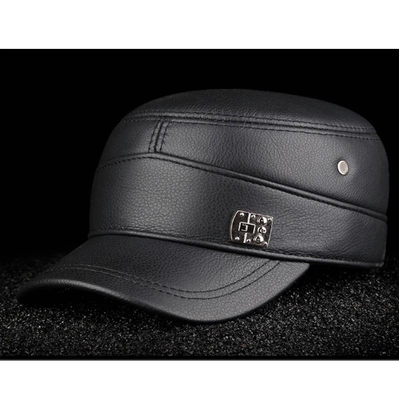 2025 New Men Spring/Winter Real Leather Black/Brown Flat Baseball Caps Male 54-62 cm Customized Size Outdoor Snapback Golf Hat