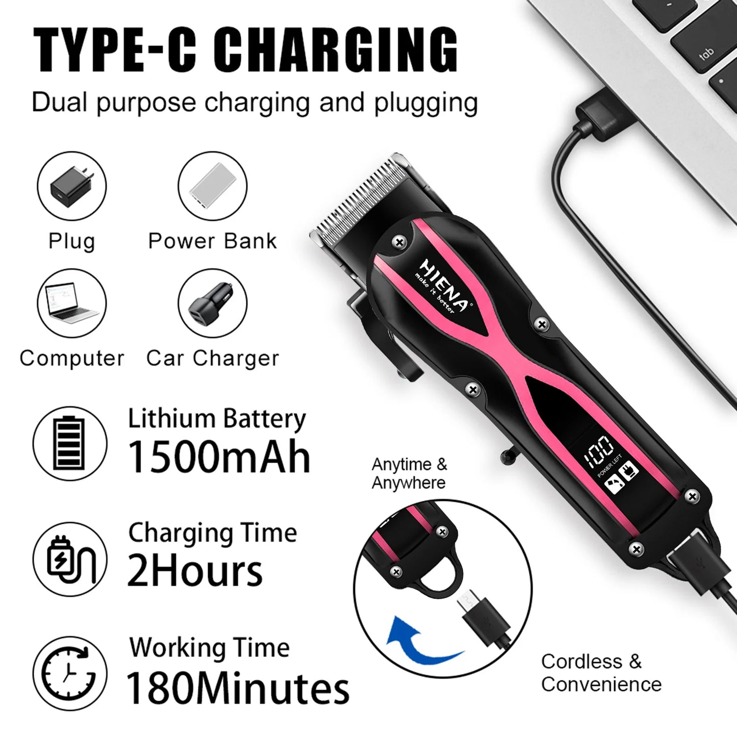 HIENA Hair Clippers for men Rechargeable Cordless Hair Trimmer Head Shavers haircut Professional barber hair cutting machine