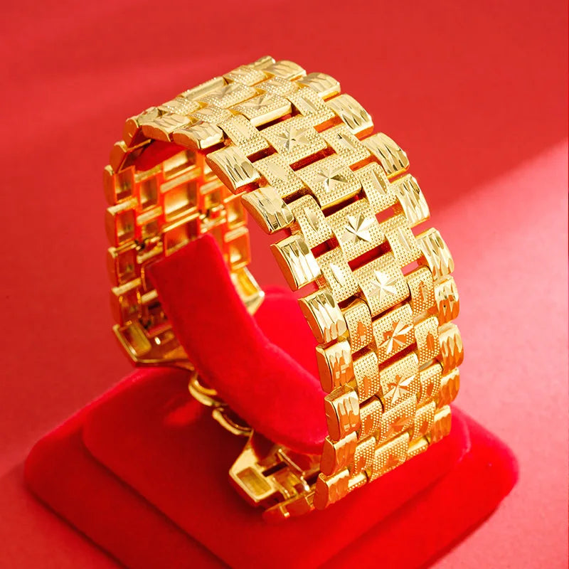 Real Gold Color Watch Chain Bracelet for Women Men Pure Adjustable Trendy Laser Chain for Women Fine Jewelry Gifts