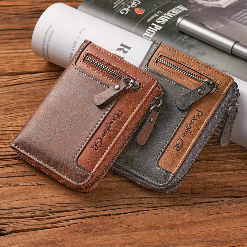 Trendy Wallet Men's PU Leather Male Short Zipper Simple Card Holder Soft Leather Money Clip Retro Coin Purse Gifts for Students