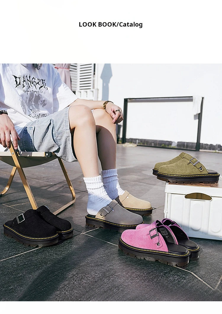 Summer Half Slippers for Men Non Slip Beach Shoes Classic Clogs Shoes Men's Slippers Fashion Big Leather Casual Slippers