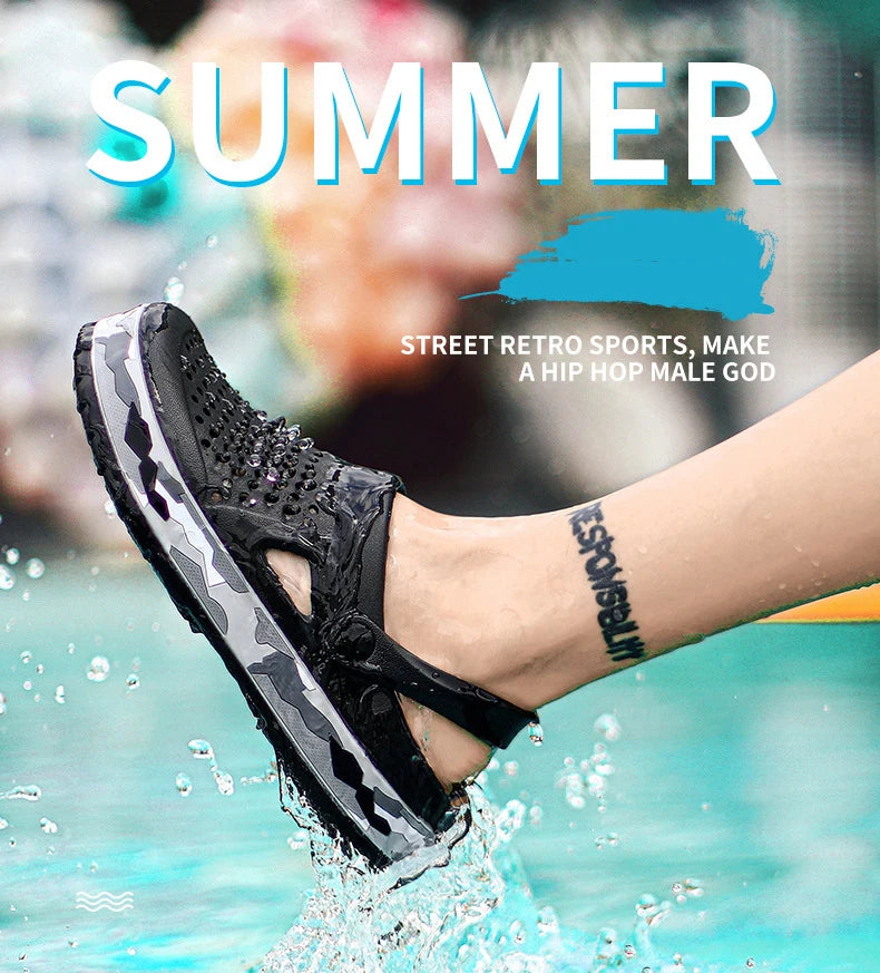 Slippers for men in summer, wearing breathable sandals outside the head, outdoor cooldown, anti slip beach, straight drag