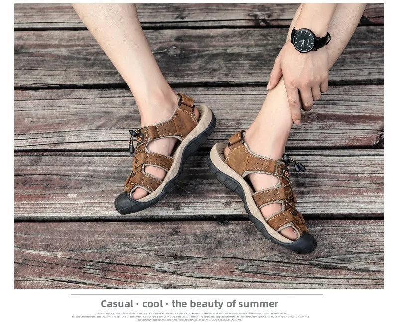 Men Sandals Summer New Large Size Outdoor Casual Beach Shoes Anti Slip Durable Breathable Toe Cover Sandals244