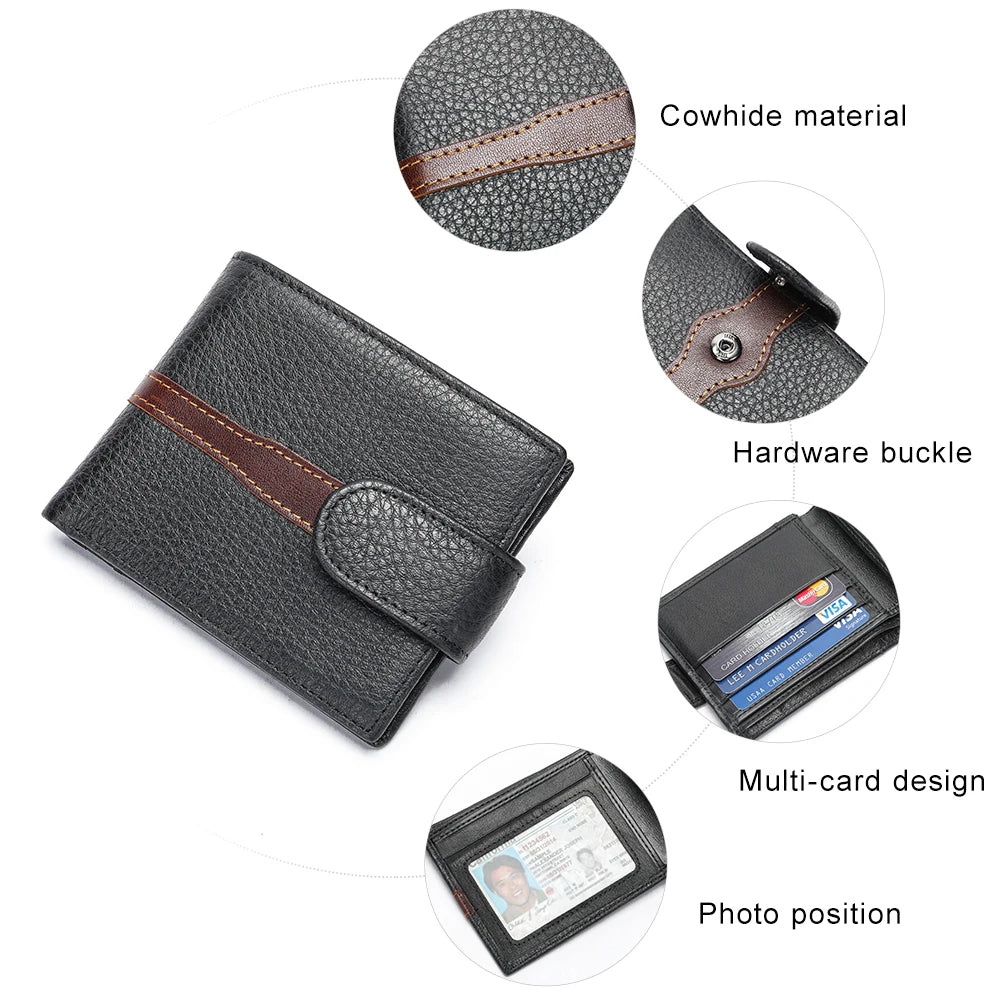 Business Leather Wallet for ID Porte Cartes Card Case Paper Money Photo Ticket Slots Passport Cover Snap Long Short Male Wallet