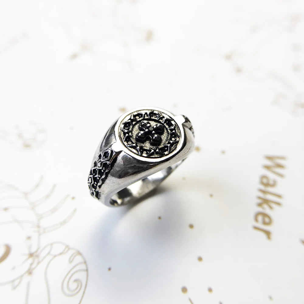 Iconic Cross Signet Ring,Europe Style Jewerly For Women Men New Vintage Gift In 925 Sterling Silver