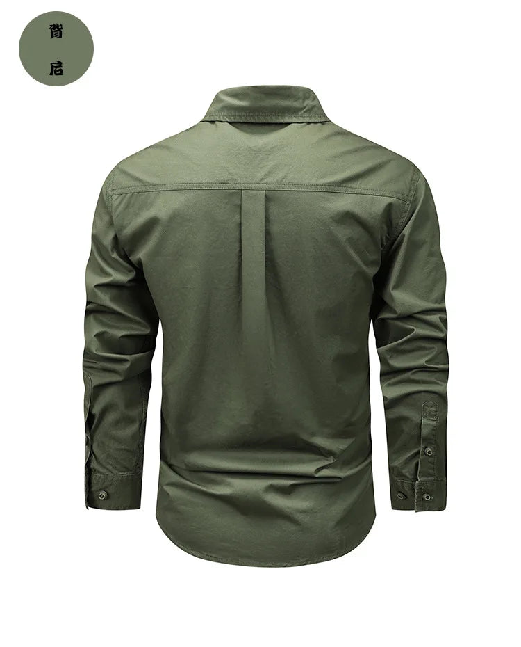 2025 new new men's long-sleeved shirt autumn and winter youth casual overalls fashion trend solid color shirt top