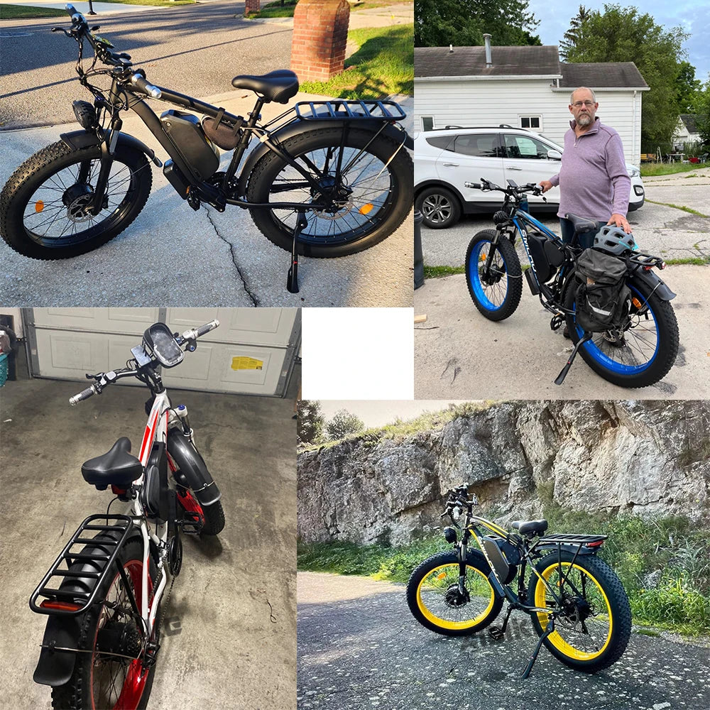 Dual Motor 3000W Peak Electric Bike for Adults 52V 30AH Ebike 26Inch Fat Tire Hunting Bike for Off Road Mountain Snow