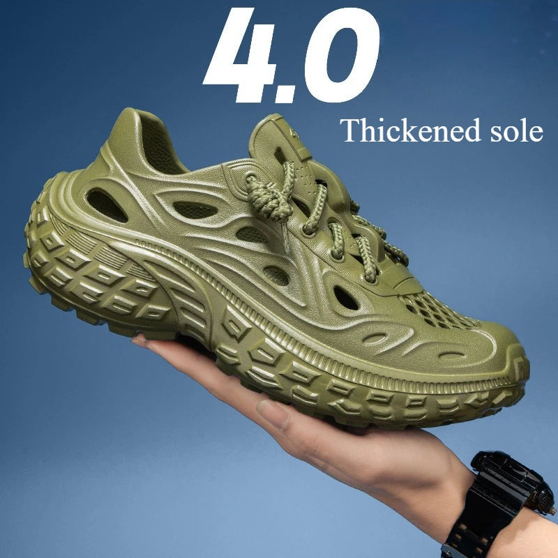 Sandals for Men Outdoor Non-slip Tire Sole Hole Shoes Hollow Breathable Men's Sandals Beach Lightweight Platform Sneakers Men