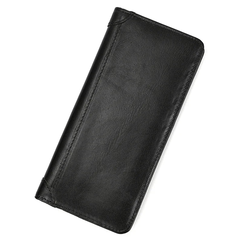 Casual Long Wallet Men Mobile Phone Male Long Purse Bifold Card Wallet Natural Cow Skin Leather Purse Men Business  Card Holder
