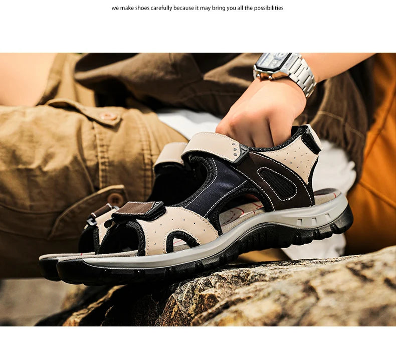 New Summer Leather Women's Sandals Fashion Design Breathable Women Casual Shoes Women Outdoor Beach Flat Sandals Big Size 42