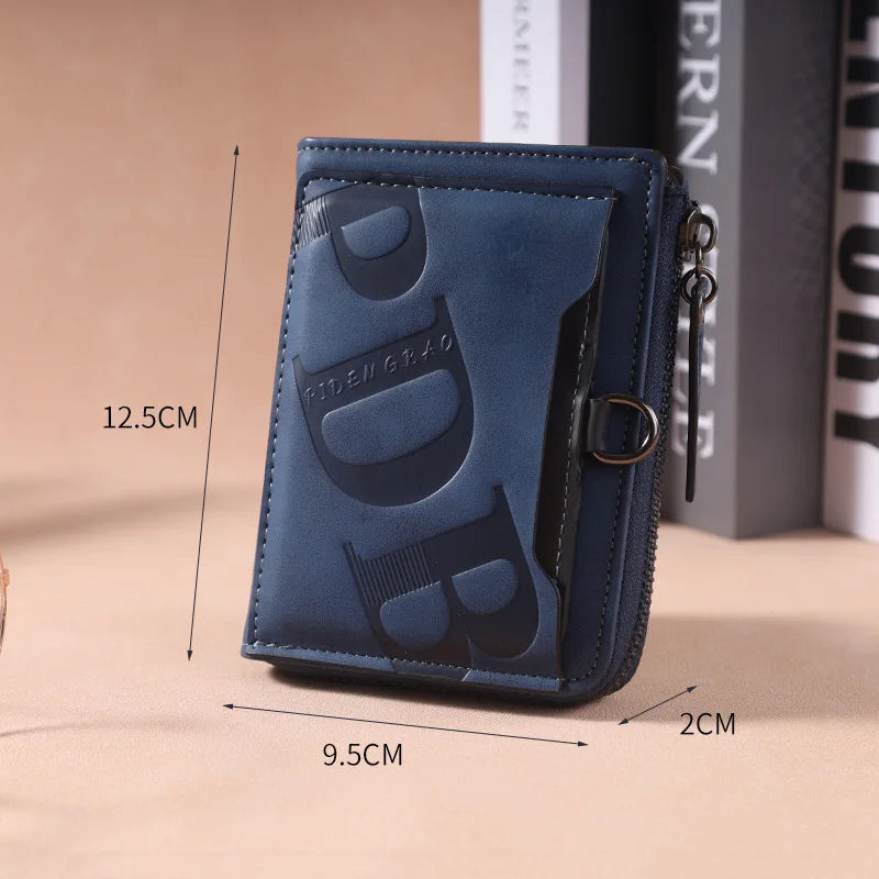 Trendy Wallet Men's PU Leather Male Short Zipper Simple Card Holder Soft Leather Money Clip Retro Coin Purse Gifts for Students