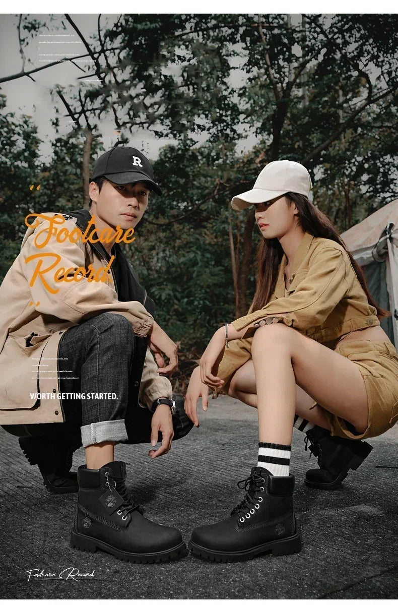 Men Boots High Top Boots Men's Leather Shoes Winter Fashion Plush Warm Shoes Outdoor Sneakers Lace Up Non-Slip Ankle Boots Male