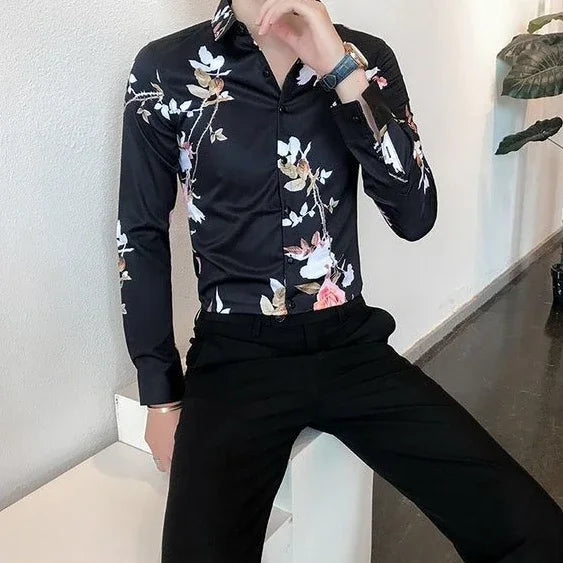 Shirts For Men White With Print Man Shirt Long Sleeve Printed New In Collar Asia S Korean Popular Clothes Trend Original Tops