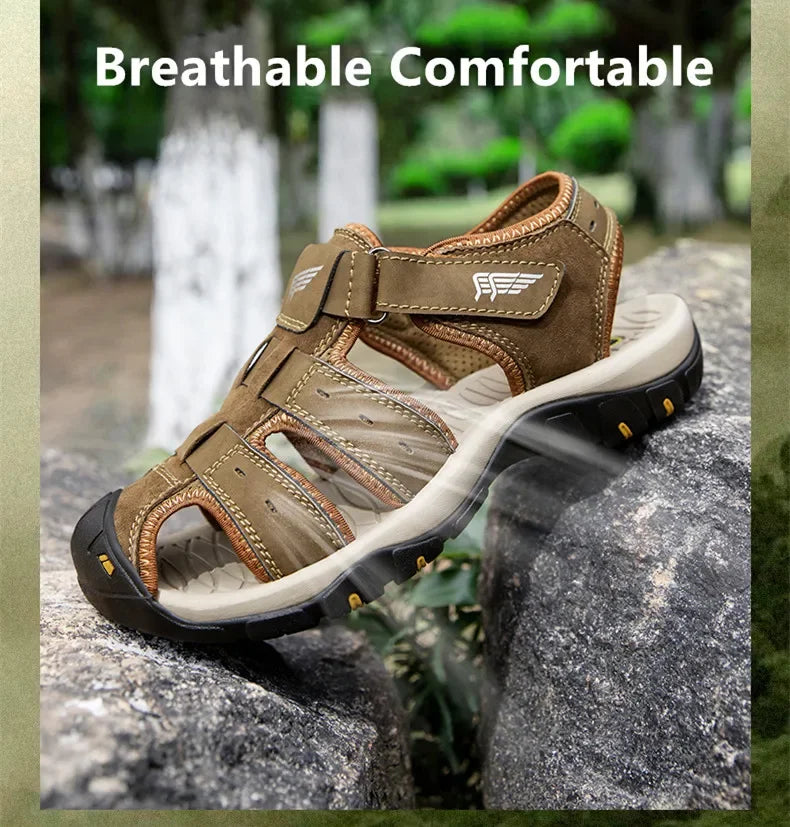 2025 New Fashion Men's Sandals Summer Soft Beach Sandals Comfortable Genuine Leather Men Sandals Outdoor Non-slip Wading Shoes