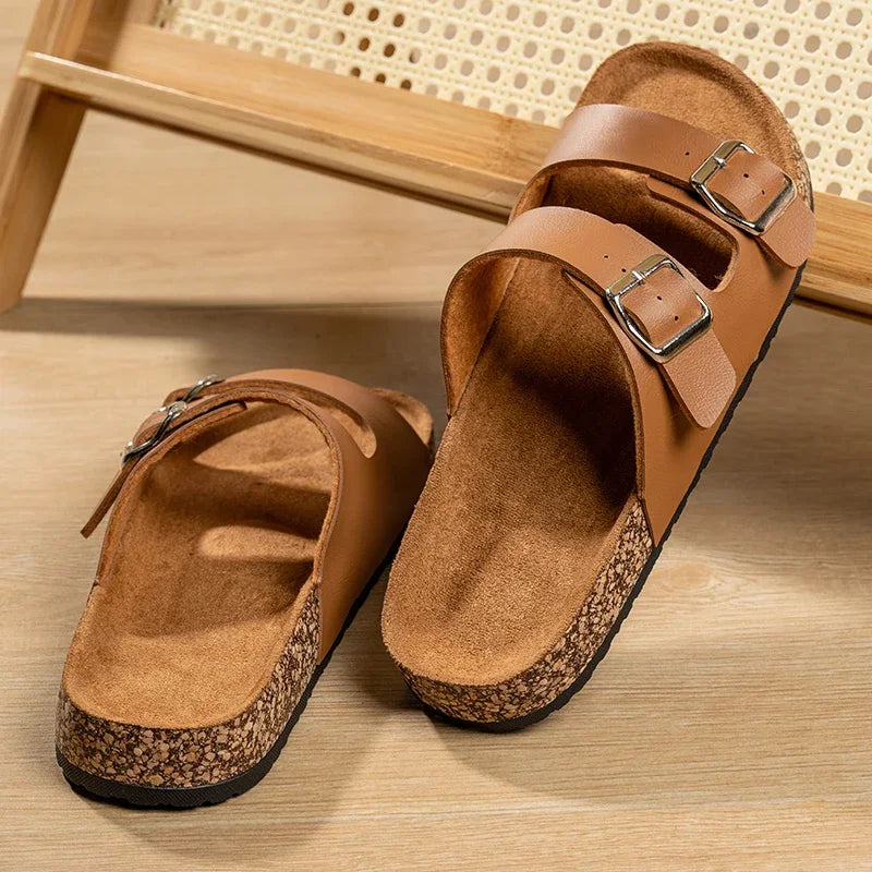 Fashion Classic Unisex Slippers For Men Comfortable Summer Cork Shoes For Men Outdoor Sandals Microfiber