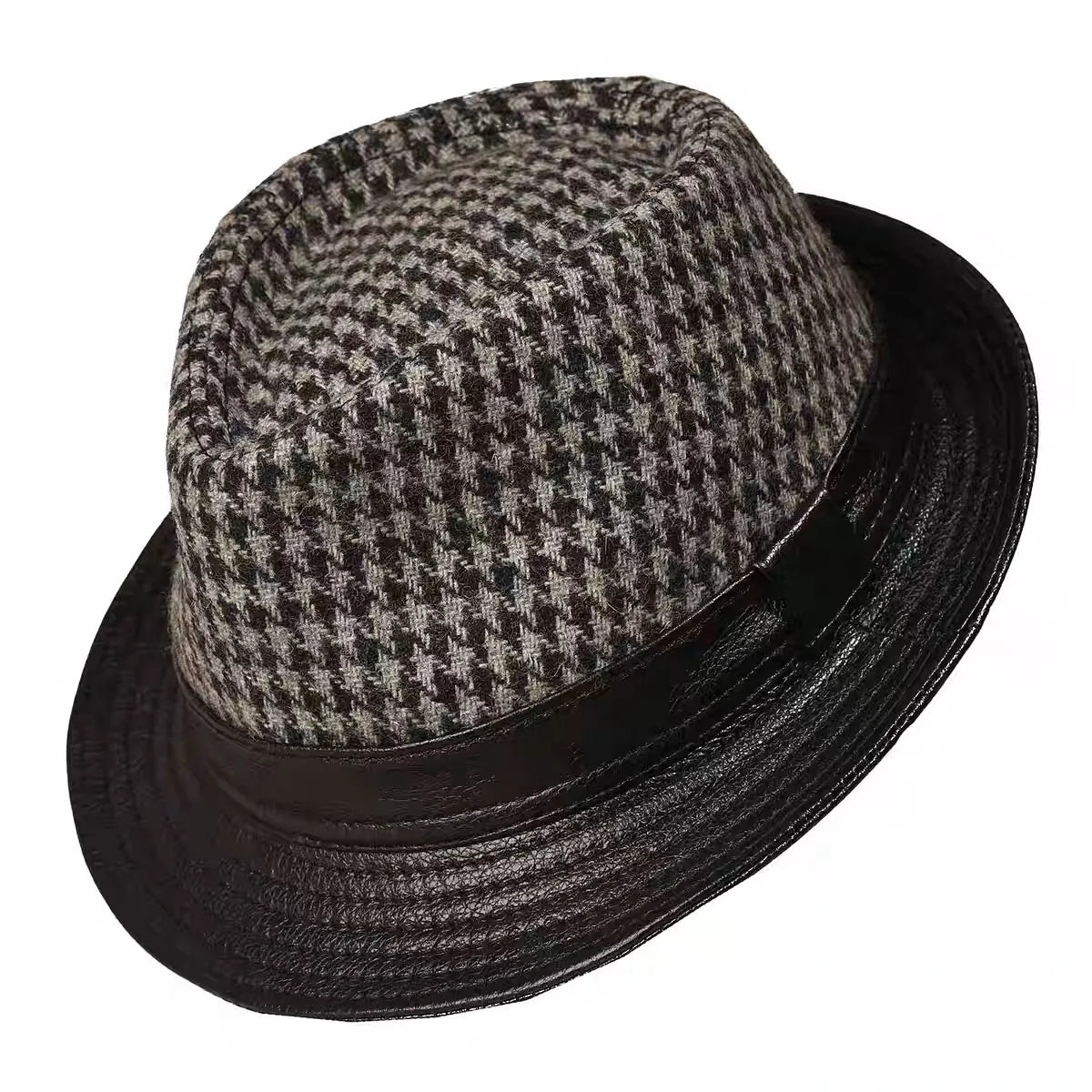 New Man High Quality Genuine Leather Cowhide Formal hat Gentleman Cow Skin Short Brim Black/Brown Top Hat Male Shows Gentleman