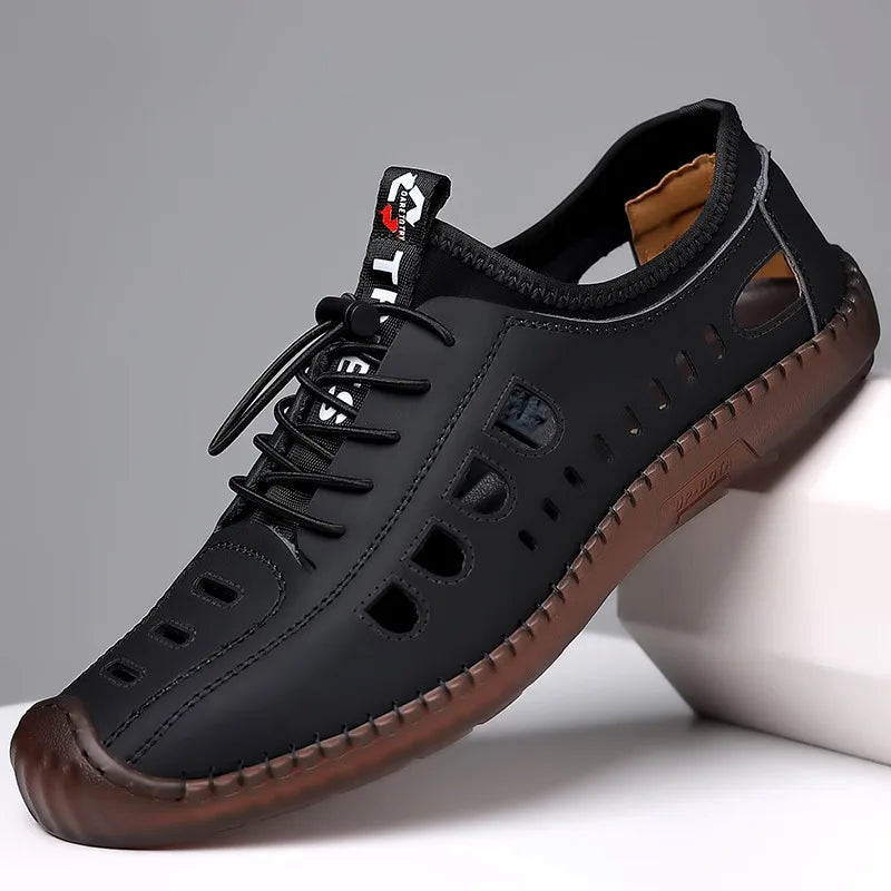 Summer Men's Leather Sandals Tendon Sole Slip on Flat Casual Sandals Outdoor Beach Sandal Shoes for Men Sandalias De Hombre 2025
