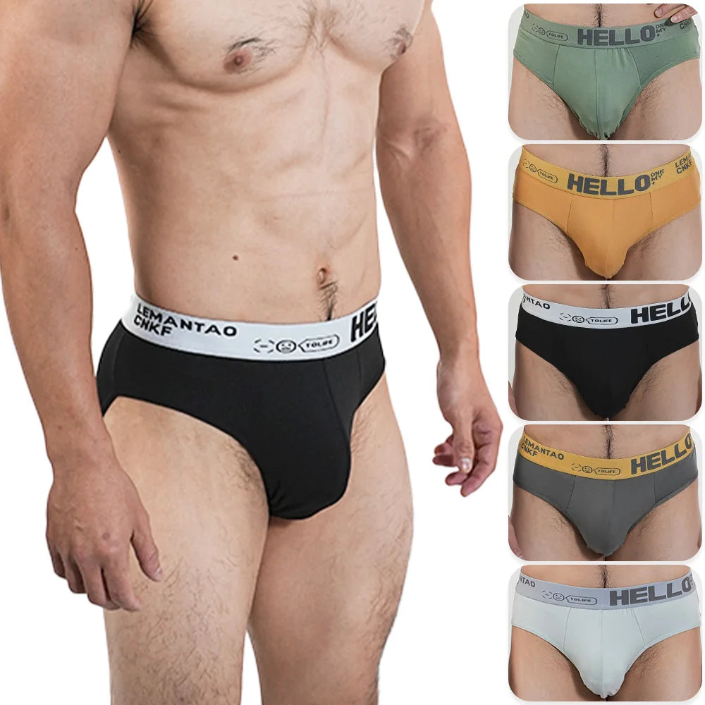 Mens Underwear Cotton Breathable Triangular Panty Fashion Sexy Slip U Underpants Hot Bikini Mid-Waist High Elasticity Men Briefs
