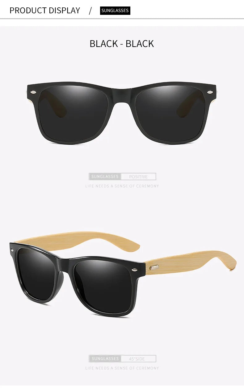 Fashion Bamboo Wood Vintage Square Sunglasses Men Women Luxury Brand Designer Sun Glasses Wooden Driving UV400 Eyewear