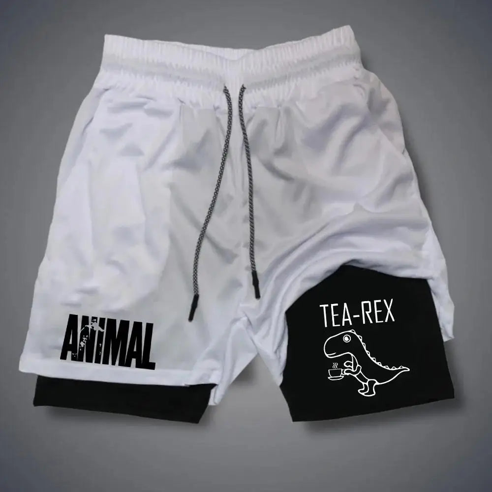 Men's Shorts Summer Double Layer Letter Print Quick Drying Pants Fitness Tracksuit Beach Short Cartoon Duck