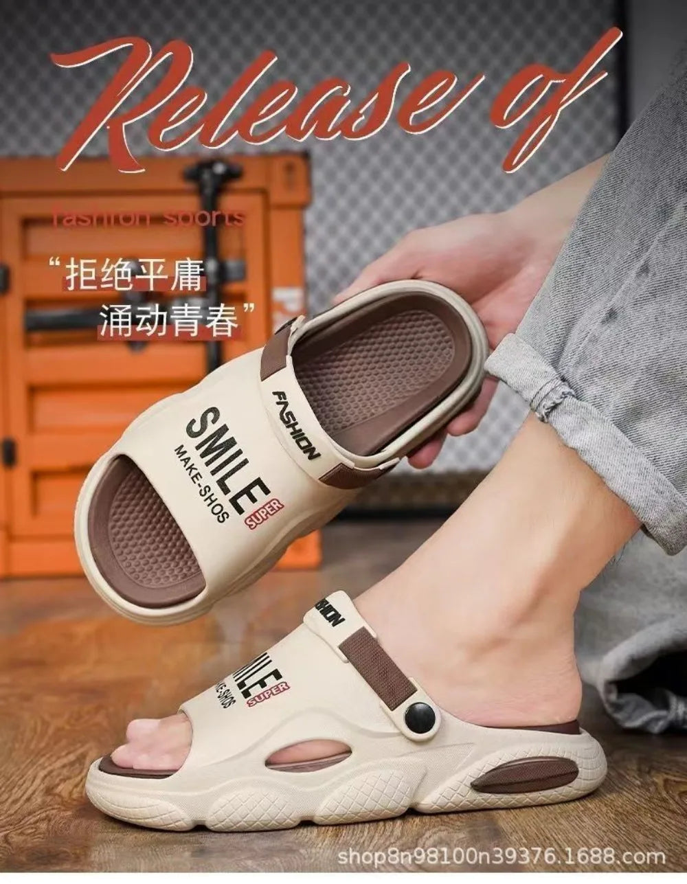 2025 new men's slippers for summer outdoor wear, driving for home use, anti slip, thickened beach sports, outdoor sandals