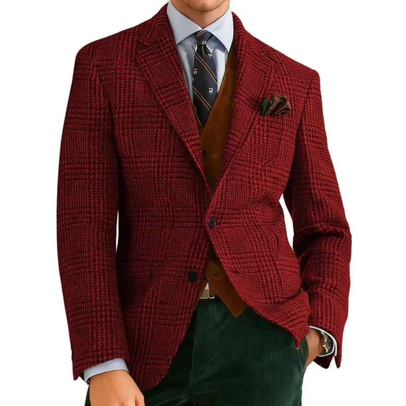 Autumn Winter Men's Suits Jacket Formal Single-Breasted Plaid Blazer Tweed Wear Tuxedos Business Casual Party Men Sport Coats