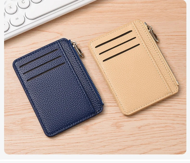 Slim Leather Wallet for Men Multi Slot Card Holder with Coin Pocket Black Brown Business Purse