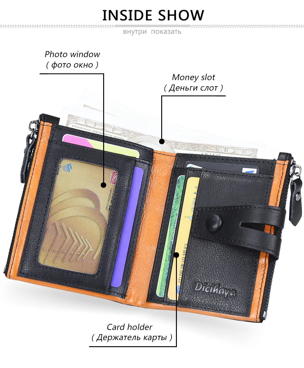 Genuine Leathe Men Wallet Luxury Desig Bifold Short Wallets Male Hasp Vintage Purse Coin Pouch Multi-functional Card Pocket