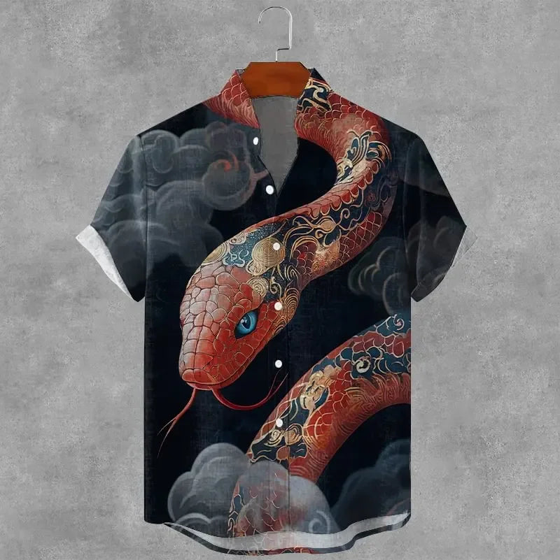 Men's new comfortable linen short sleeved shirt 3D jellyfish print maple leaf pattern button short sleeved top