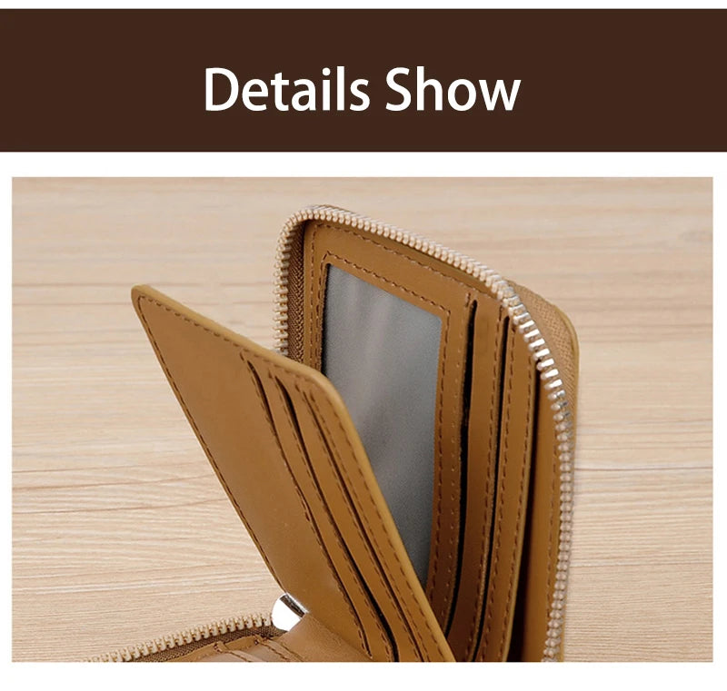 Leather Wallet	for Men Fashion Cardholder Men's	Luxury Designer Purse with Zipper	Card Holder Short Money Bag Man Gift Mens